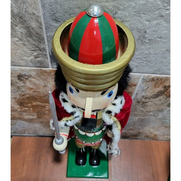 Wooden Nutcracker Red Velvet Cape 24 Inch Tall Green Base - Picture 9 of 12